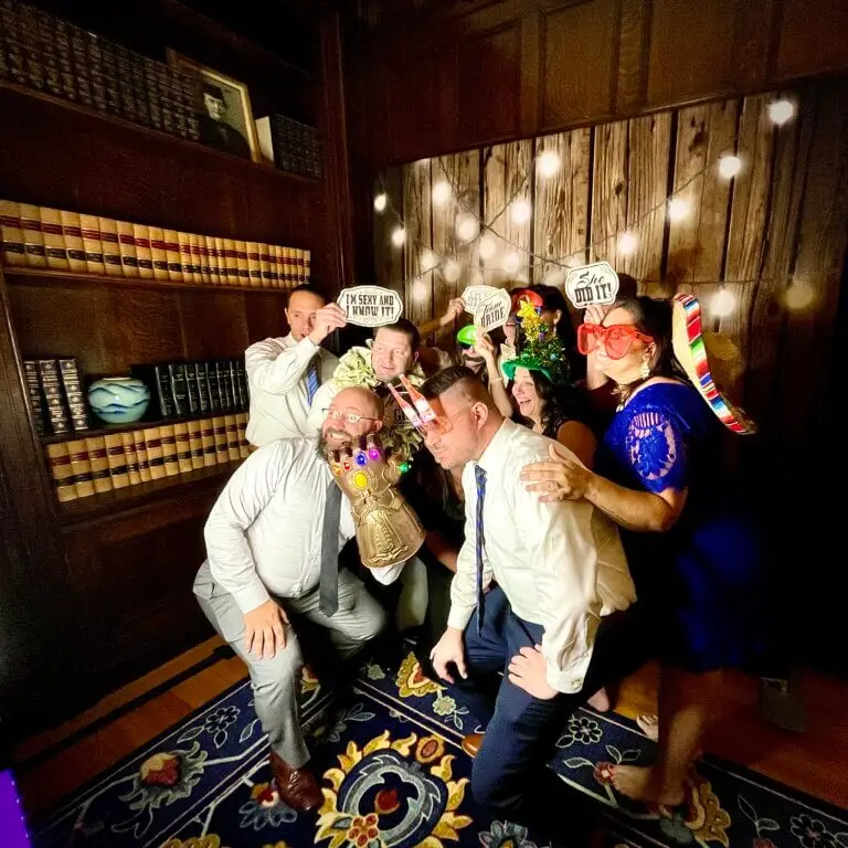 Photobooth rental with props and backdrop for a Wedding